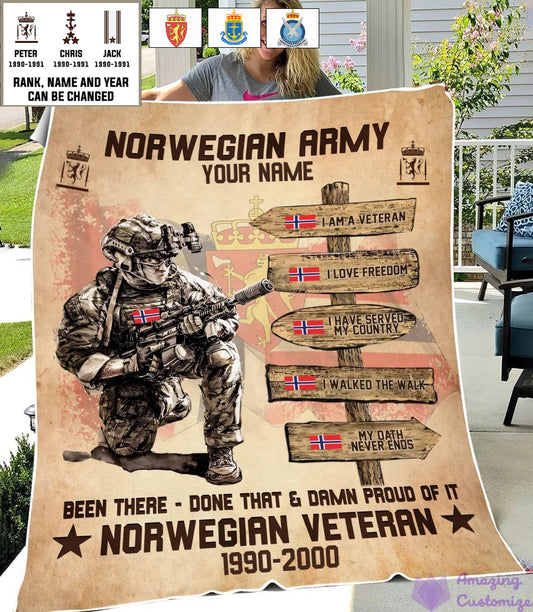 Personalized Norway Soldier/ Veteran With Name, Rank And Year Fleece Blanket 3D Printed - 17289504