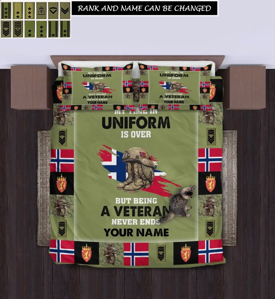 Personalisiertes Bettwäscheset mit Camouflage-Muster für norwegische Soldaten/Veteranen mit Namen und Rang – 17243712 