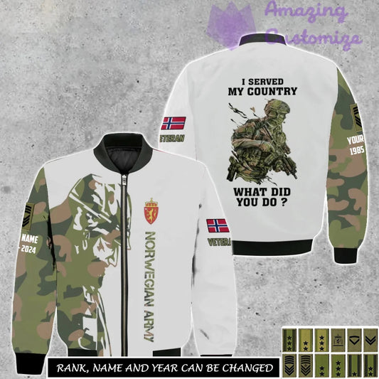 Personalized Norway Soldier/Veteran Camo with Name, Rank Bomber All Over Printed - 17262720