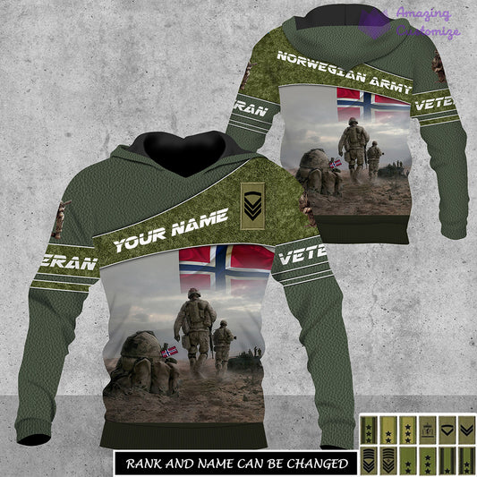 Personalisierter Kapuzenpullover mit Camouflage-Muster für norwegische Soldaten/Veteranen mit Namen und Rang, komplett bedruckt – 17267904