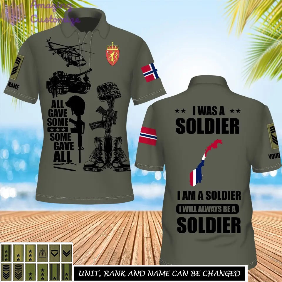 Camouflage personnalisé soldat/vétéran norvégien avec nom, grade POLO imprimé sur toute la surface - 17235936