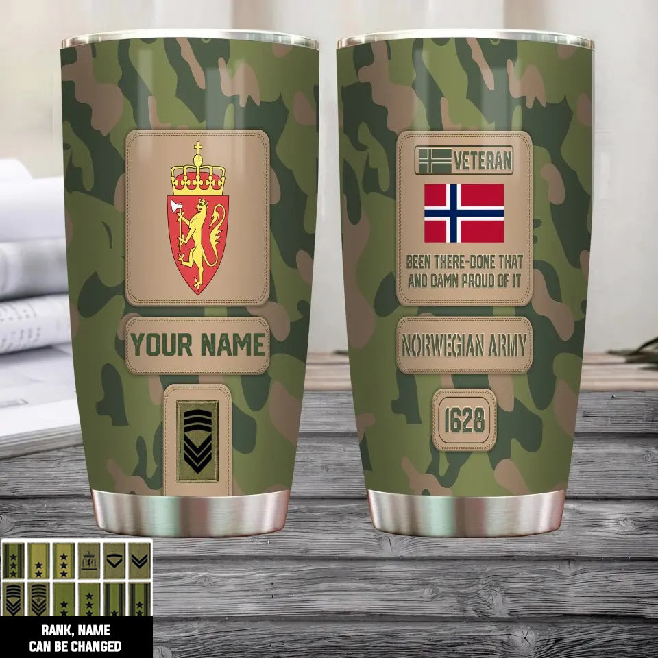 Personalisierter Becher mit Namen für Norwegen-Veteranen/Soldaten mit Rang – 17218656