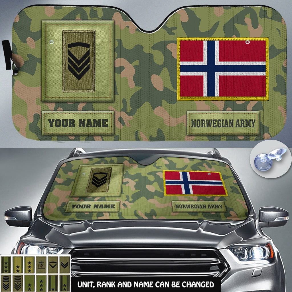 Pare-soleil de voiture personnalisé avec camouflage soldat/vétéran norvégien avec nom et grade - 17230752