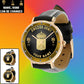 Personalized Sweden Soldier/ Veteran With Name, Rank And Year Black Stitched Leather Watch - 17107200 - Gold Version