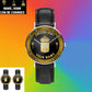 Personalized Sweden Soldier/ Veteran With Name, Rank And Year Black Stitched Leather Watch - 17107200 - Gold Version