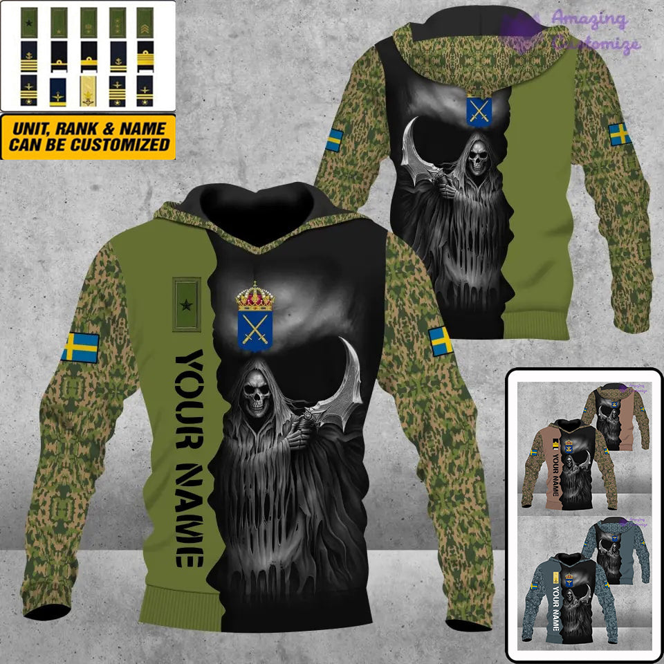 Sweat à capuche personnalisé avec camouflage soldat/vétéran suédois avec nom et grade imprimé en 3D - 17062272