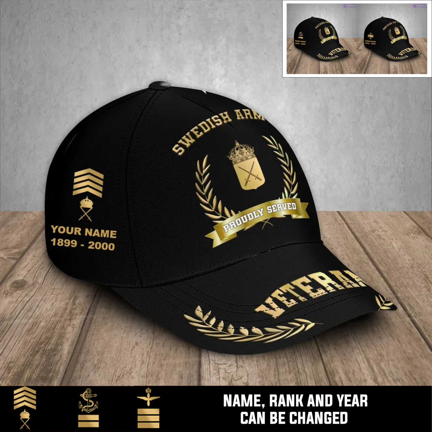 Personalized Rank, Year And Name Sweden Soldier/Veterans Baseball Cap - 17282592