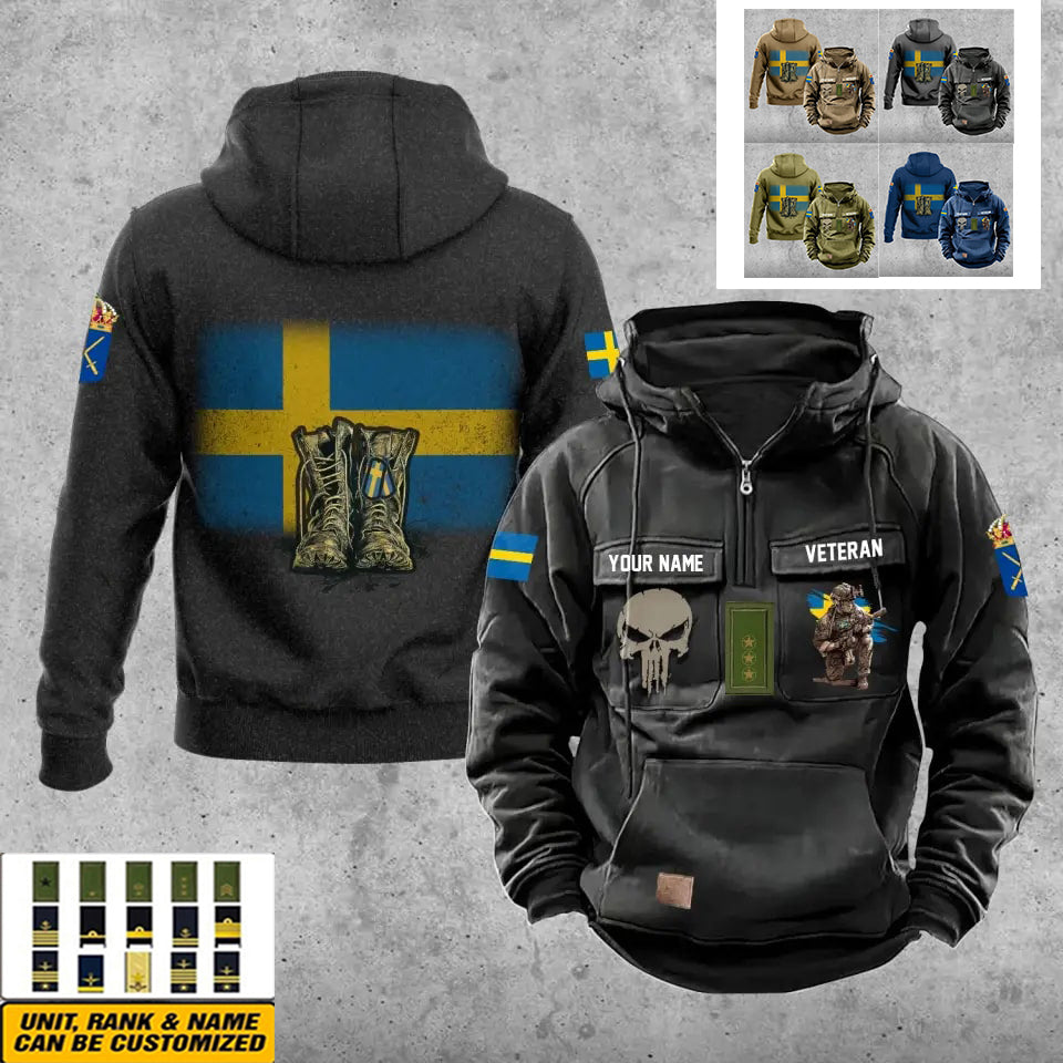 Personalisierter schwedischer Soldat/Veteran mit Rang und Namen, Vintage-Kapuzenpullover, komplett bedruckt – 17203968