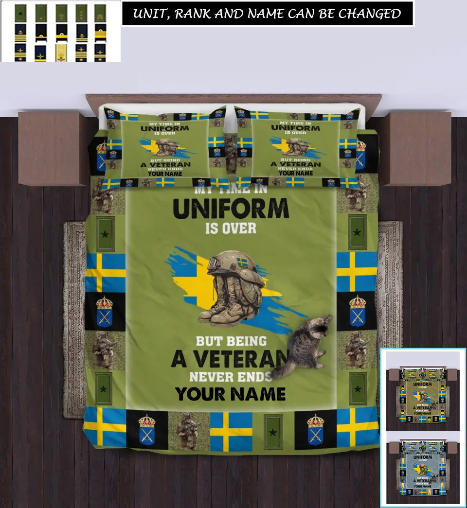 Personalized Sweden Soldier/ Veteran Camo With Name And Rank Bedding Set - 17243712