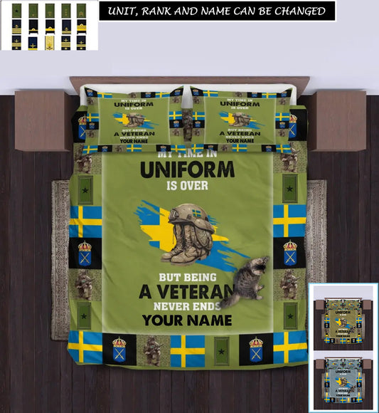 Personalized Sweden Soldier/ Veteran Camo With Name And Rank Bedding Set - 17243712