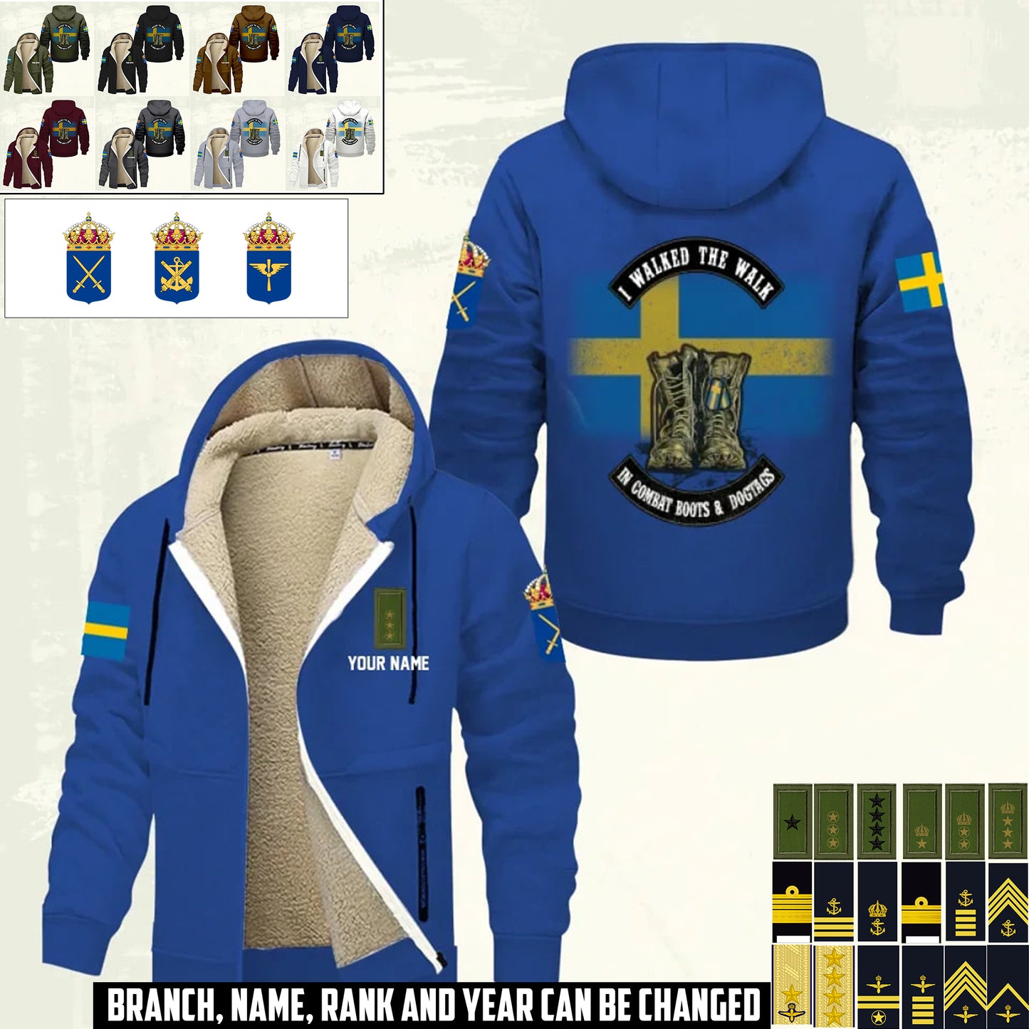 Personalized Sweden Soldier/ Veteran With Name And Rank Hoodie Zip Velvet Coat - 17360964