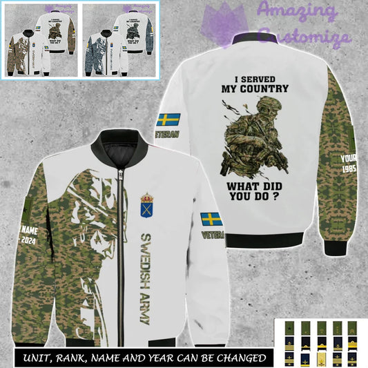 Personalized Sweden Soldier/Veteran Camo with Name, Rank Bomber All Over Printed - 17262720