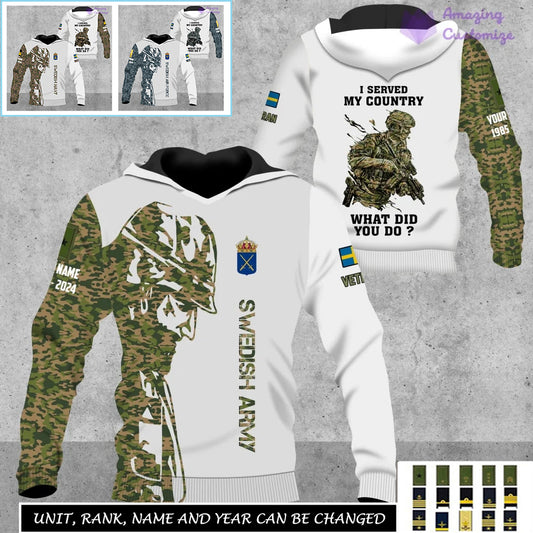 Personalisierter schwedischer Soldat/Veteran, Camouflage-Kapuzenpullover mit Namen und Rang, komplett bedruckt – 17262720