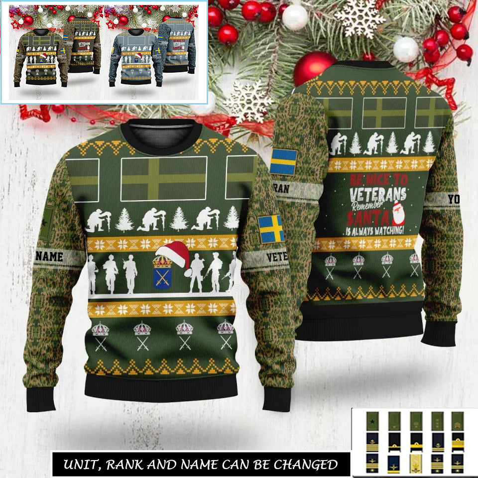 Personalized Sweden Soldier/Veteran Camo with Rank And Name Sweater All Over Printed - 17312832