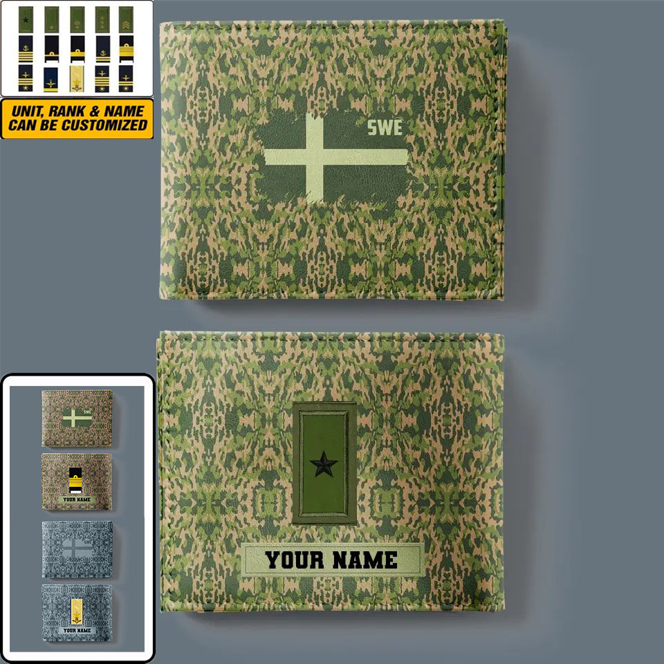 Personalisierte Brieftasche mit schwedischem Soldaten/Veteranen-Tarnmuster und Namen und Rang, 3D-Druck – 2501240001