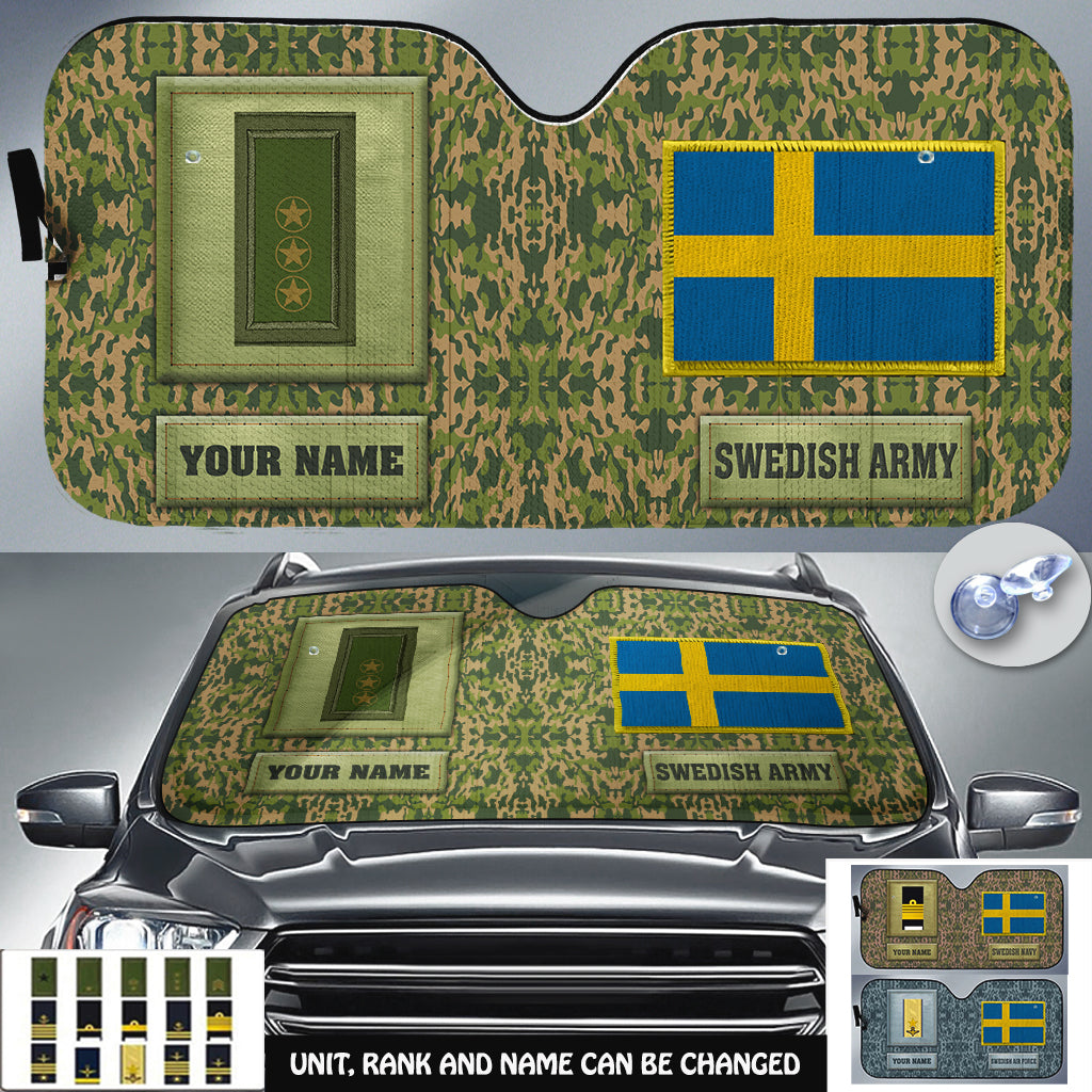 Personalized Sweden Soldier/Veteran Camo With Name And Rank Auto Sun Shade - 17230752