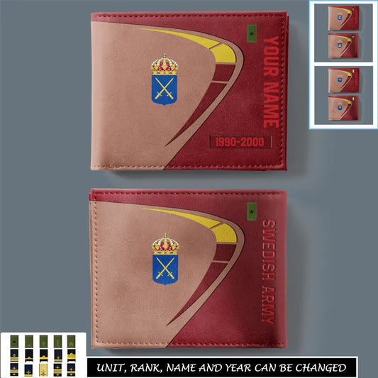 Personalized Sweden Soldier/ Veteran With Rank, Year And Name Leather Wallet -  17247168