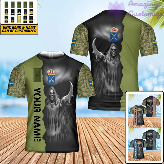 Personalized Sweden Soldier/ Veteran Camo With Name And Rank T-Shirt 3D Printed  - 2601240001