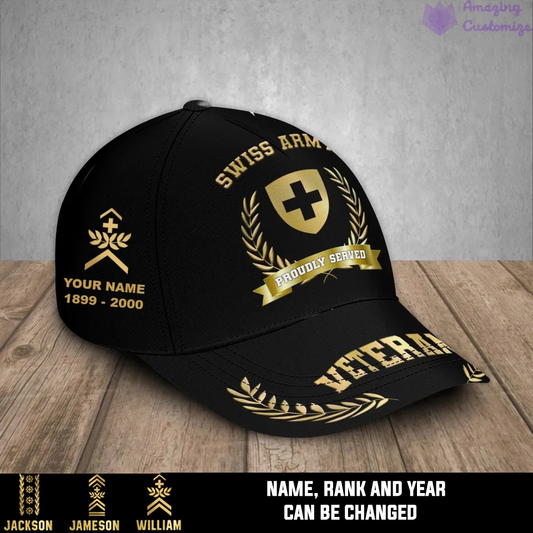 Personalized Rank, Year And Name Swiss Soldier/Veterans Camo Baseball Cap - 17282592