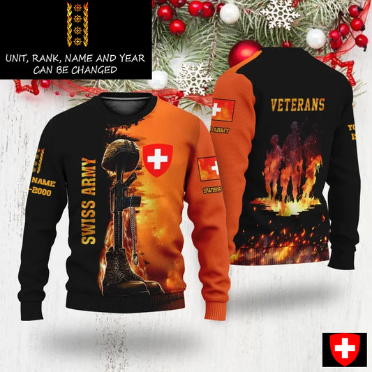 Personalized Swiss Soldier/Veteran Camo with Name, Rank Sweater All Over Printed - 17284320