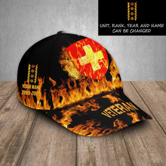 Casquette de baseball camouflage personnalisée avec grade, année et nom pour soldat/vétéran suisse - 17260992