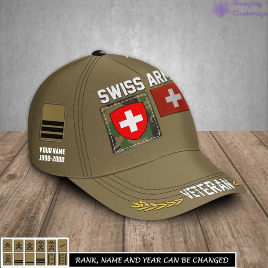 Personalized Rank, Year And Name Swiss Soldier/Veterans Camo Baseball Cap - 17236800