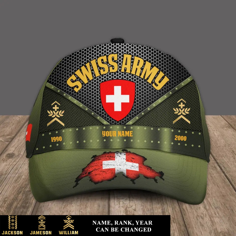 Personalized Rank, Year And Name Swiss Soldier/Veterans Camo Baseball Cap - 17240256