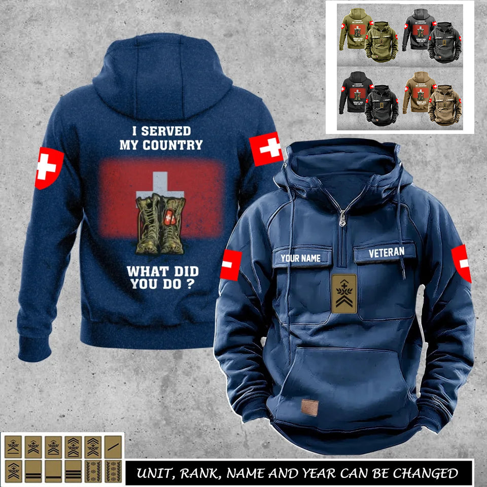 Personalisierter Schweizer Soldat/Veteran mit Rang und Namen, Vintage-Kapuzenpullover, komplett bedruckt – 17270496