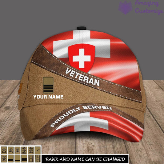 Personalized Rank And Name Swiss Soldier/Veterans Camo Baseball Cap - 17268768