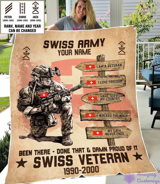 Personalized Swiss Soldier/ Veteran With Name, Rank And Year Fleece Blanket 3D Printed - 17289504