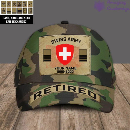 Casquette de baseball camouflage personnalisée avec grade, année et nom pour soldat/vétéran suisse - 17202240