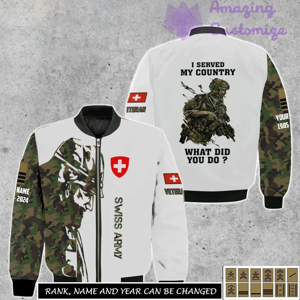 Personalized Swiss Soldier/Veteran Camo with Name, Rank Bomber All Over Printed - 17262720