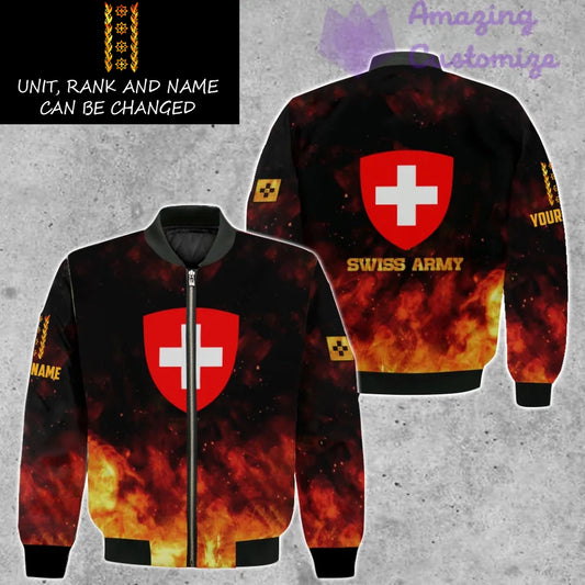 Personalized Swiss Soldier/Veteran Camo with Name, Rank Hoodie Bomber All Over Printed - 17259264