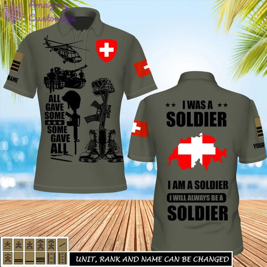 Personalisiertes Schweizer Soldaten-/Veteranen-Tarnmuster mit Namen und Rang, Poloshirt komplett bedruckt – 17235936