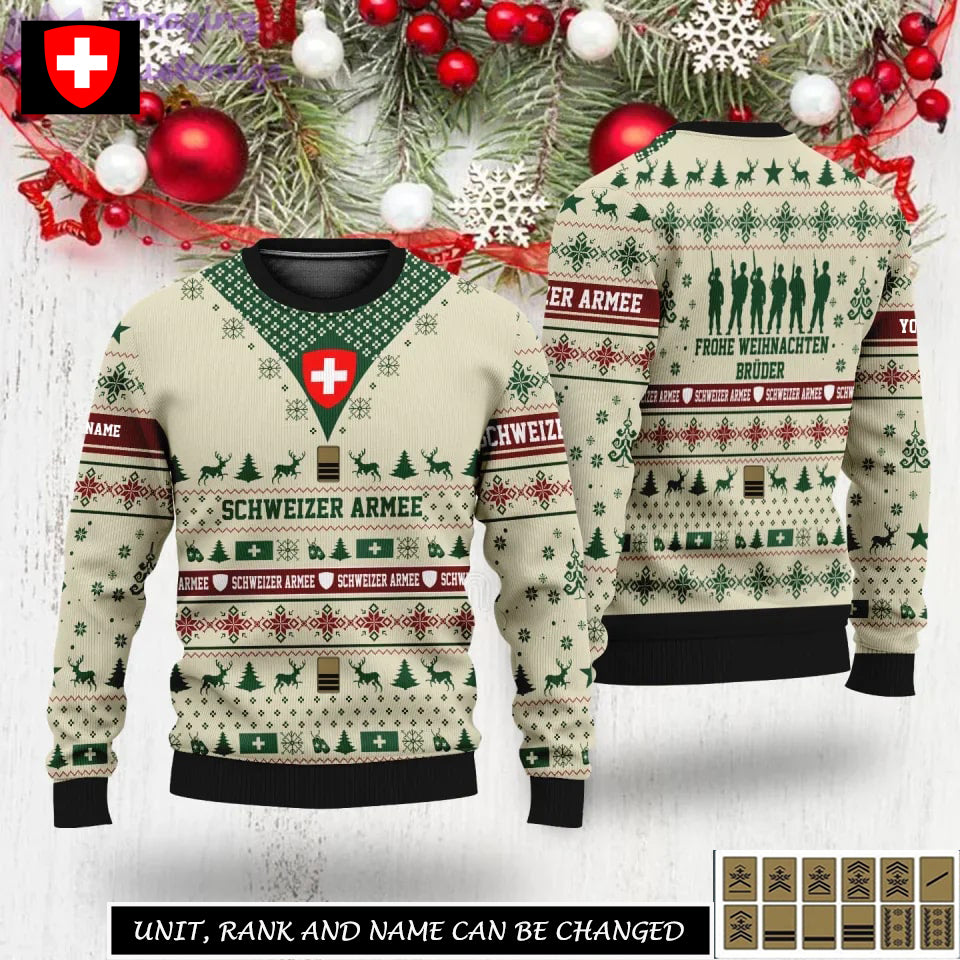 Personalized Swiss Soldier/Veteran Camo with Name And Rank Sweater All Over Printed - 17304192