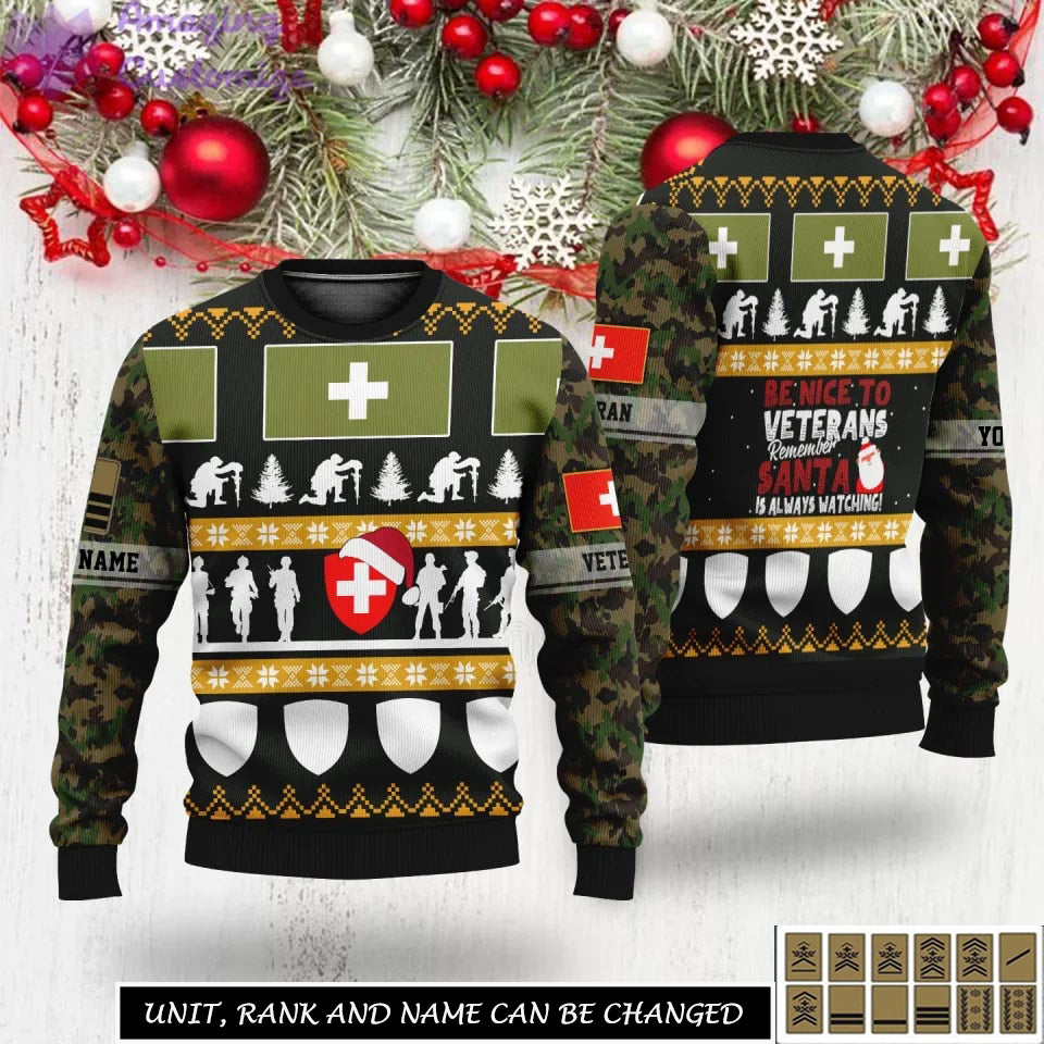 Personalized Swiss Soldier/Veteran Camo with Rank And Name Sweater All Over Printed - 17312832