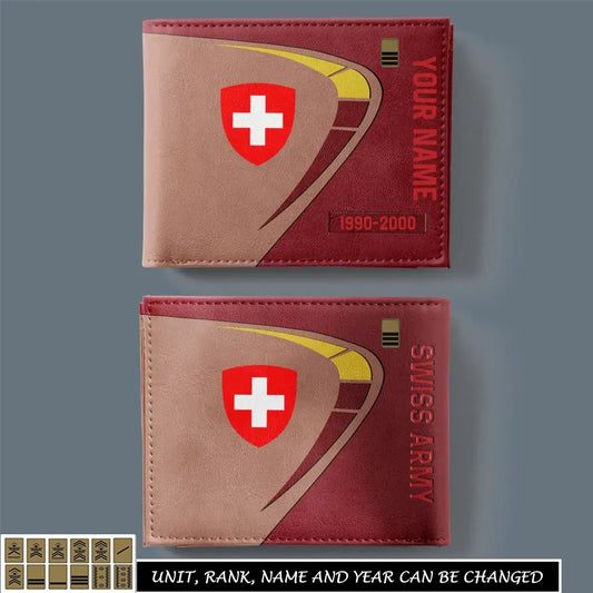 Portefeuille en cuir personnalisé pour soldat/vétéran suisse avec grade, année et nom - 17247168