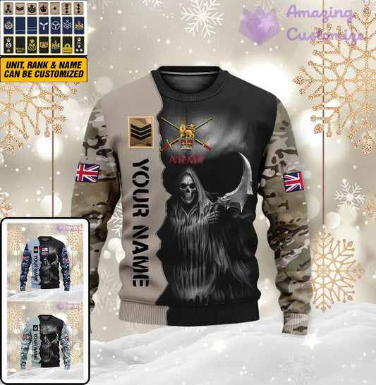 Personalized UK Soldier/ Veteran Camo With Name And Rank Ugly Sweater 3D Printed  - 2601240001