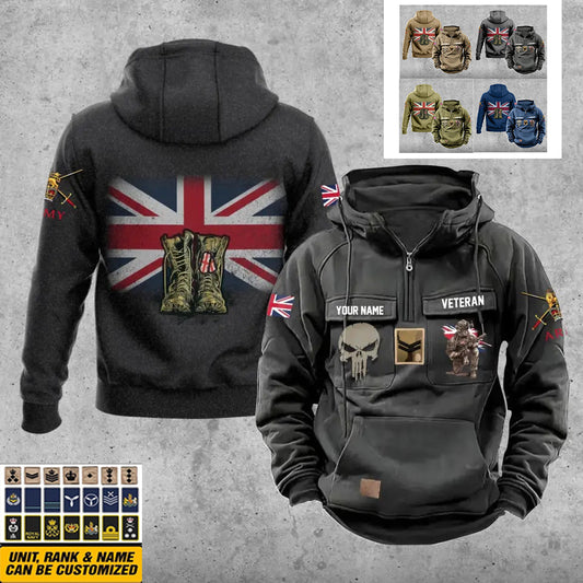 Personalisierter britischer Soldat/Veteran mit Rang und Namen, Vintage-Kapuzenpullover, komplett bedruckt – 17203968