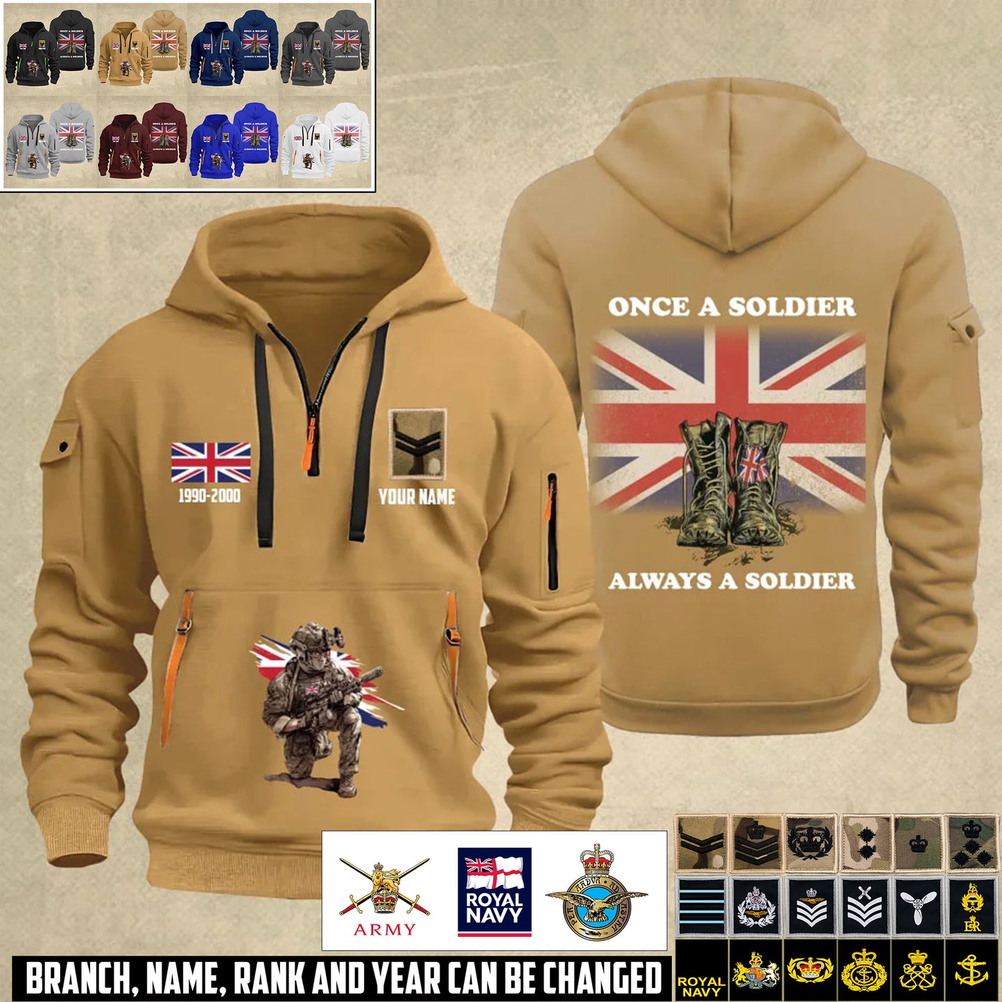 Personalized UK Soldier/ Veteran With Name, Year And Rank Zip Hoodie Multicolor - 17353440