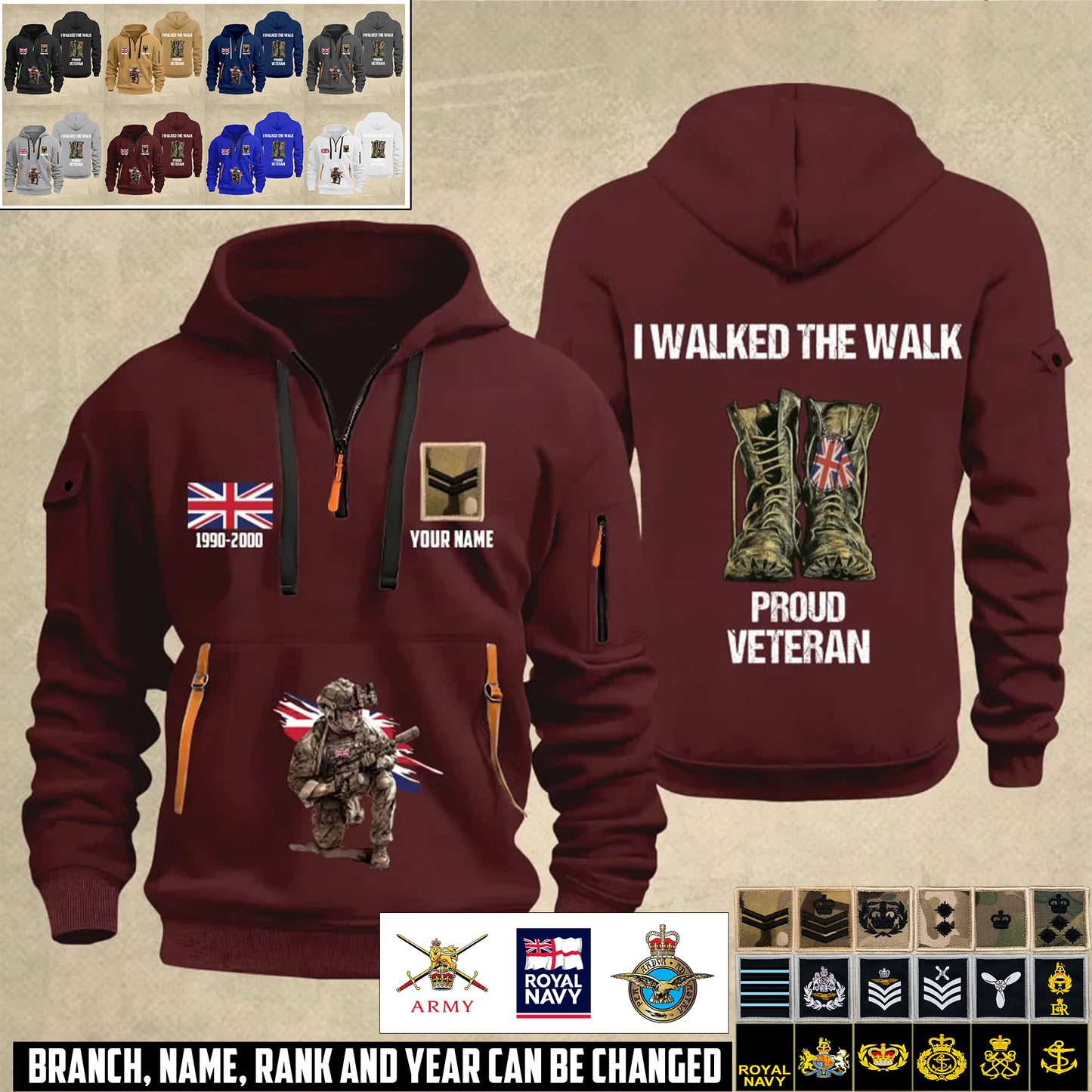 Personalized UK Soldier/ Veteran With Name, Year And Rank Zip Hoodie Multicolor - 17355168