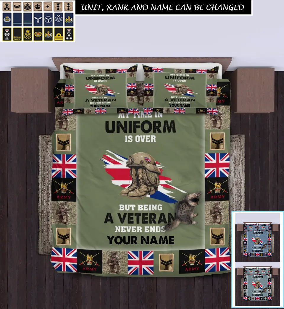 Personalized UK Soldier/ Veteran Camo With Name And Rank Bedding Set - 17243712