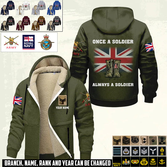 Personalized UK Soldier/ Veteran With Name And Rank Hoodie Zip Velvet Coat - 17359488