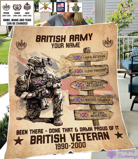 Personalized UK Soldier/ Veteran With Name, Rank And Year Fleece Blanket 3D Printed - 17289504