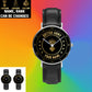 Personalized UK Soldier/ Veteran With Name And Rank Black Stitched Leather Watch - 17108928 - Gold Version