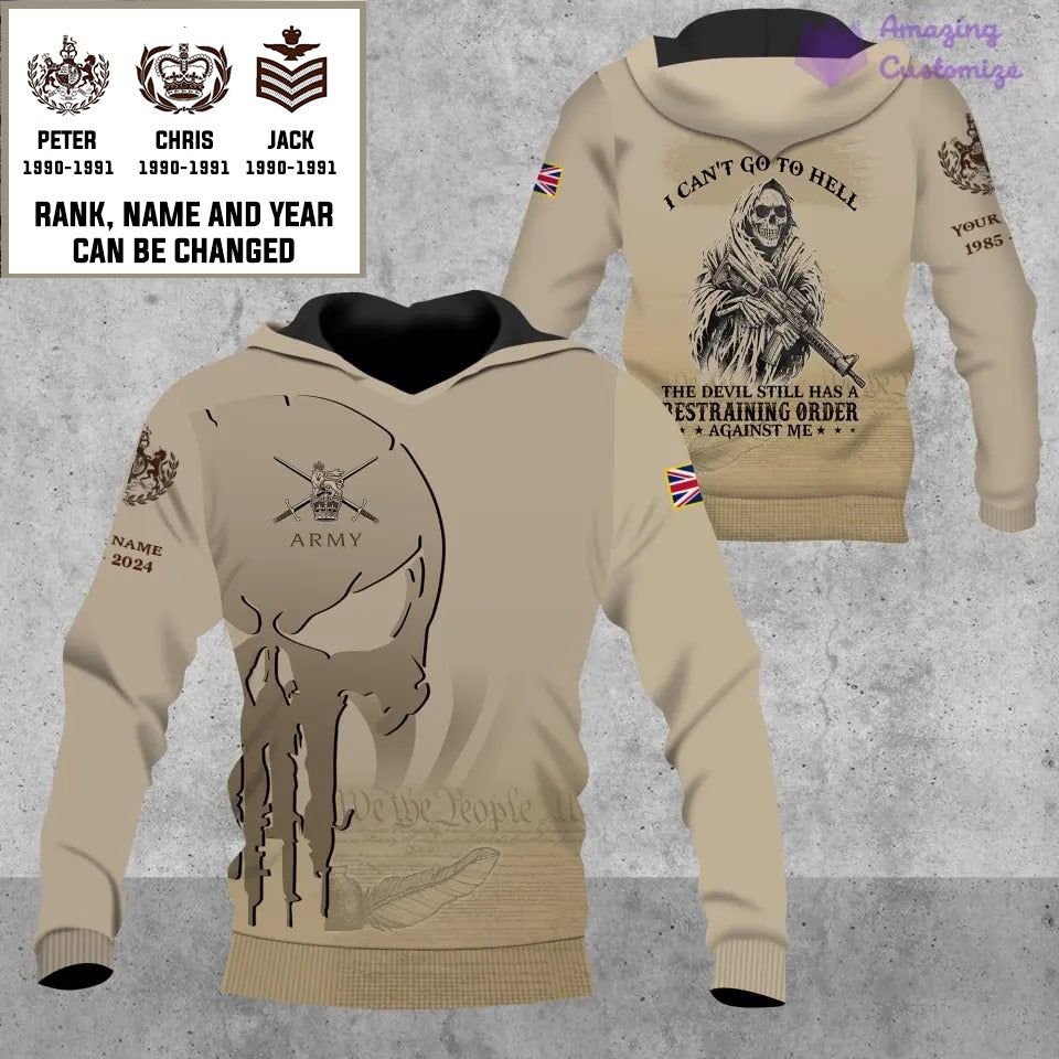 Sweat à capuche personnalisé avec motif camouflage soldat/vétéran britannique et nom, année et grade, imprimé sur toute la surface - 17205696