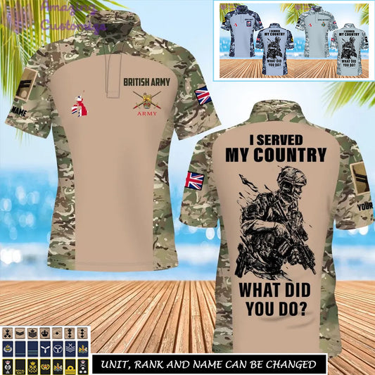 Personalisiertes Poloshirt mit Camouflage-Muster für britische Soldaten/Veteranen mit Namen und Rang, komplett bedruckt – 17234208