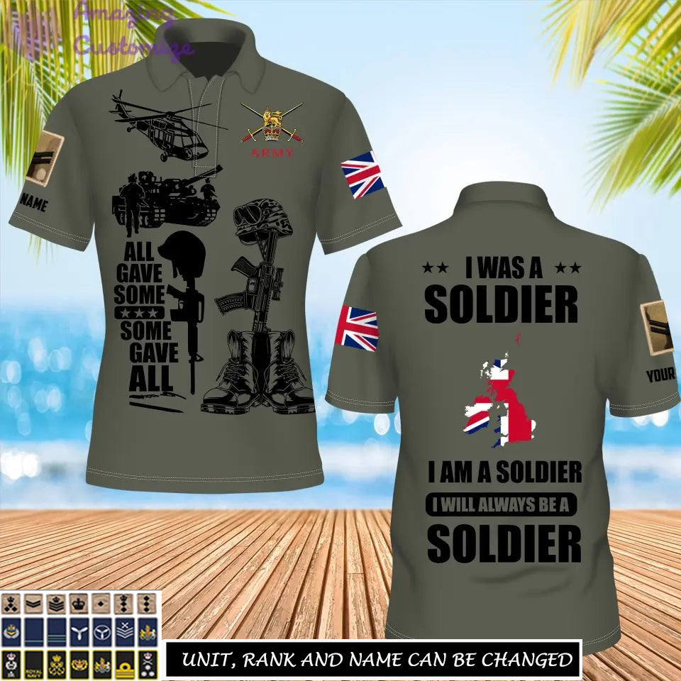 Polo personnalisé avec motif camouflage soldat/vétéran britannique et nom, grade imprimé sur toute la surface - 17235936