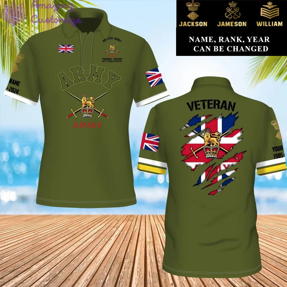 Personalisiertes Poloshirt mit Camouflage-Muster für britische Soldaten/Veteranen mit Namen, Jahr und Rang, komplett bedruckt – 1721865602