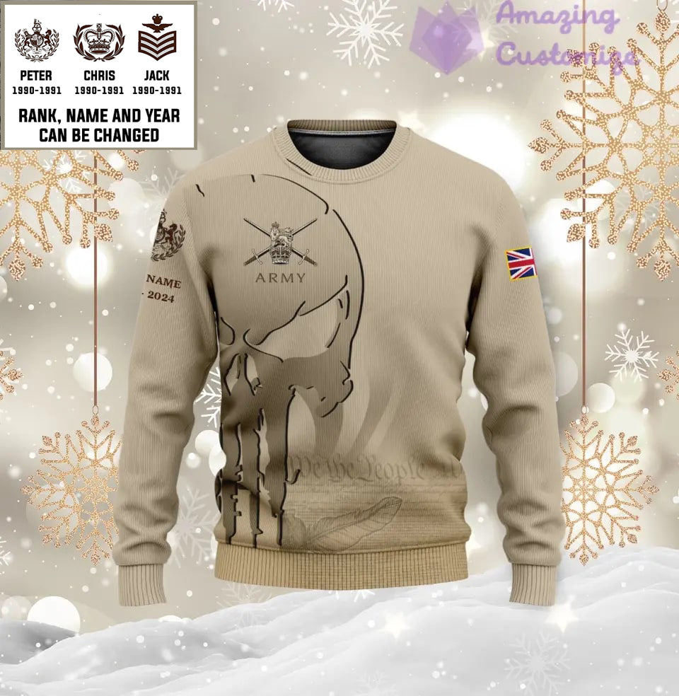 Sweat à capuche personnalisé avec motif camouflage soldat/vétéran britannique et nom, année et grade, imprimé sur toute la surface - 17205696